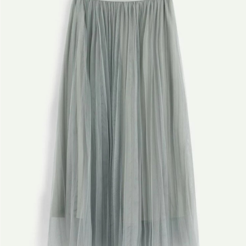 Boho khaki pleated mesh skirt - Picture 8 of 16